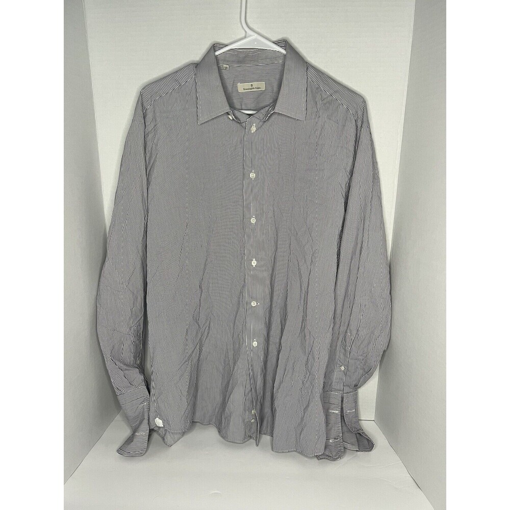 ERMENEGILDO ZEGNA Shirt Men Size 42 /16.5  Grey Striped Button up Long Sleeve